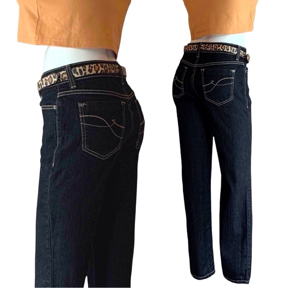 DKNY Jeans black straight leg jeans w/cream contrast stitching - Picture 3 of 11